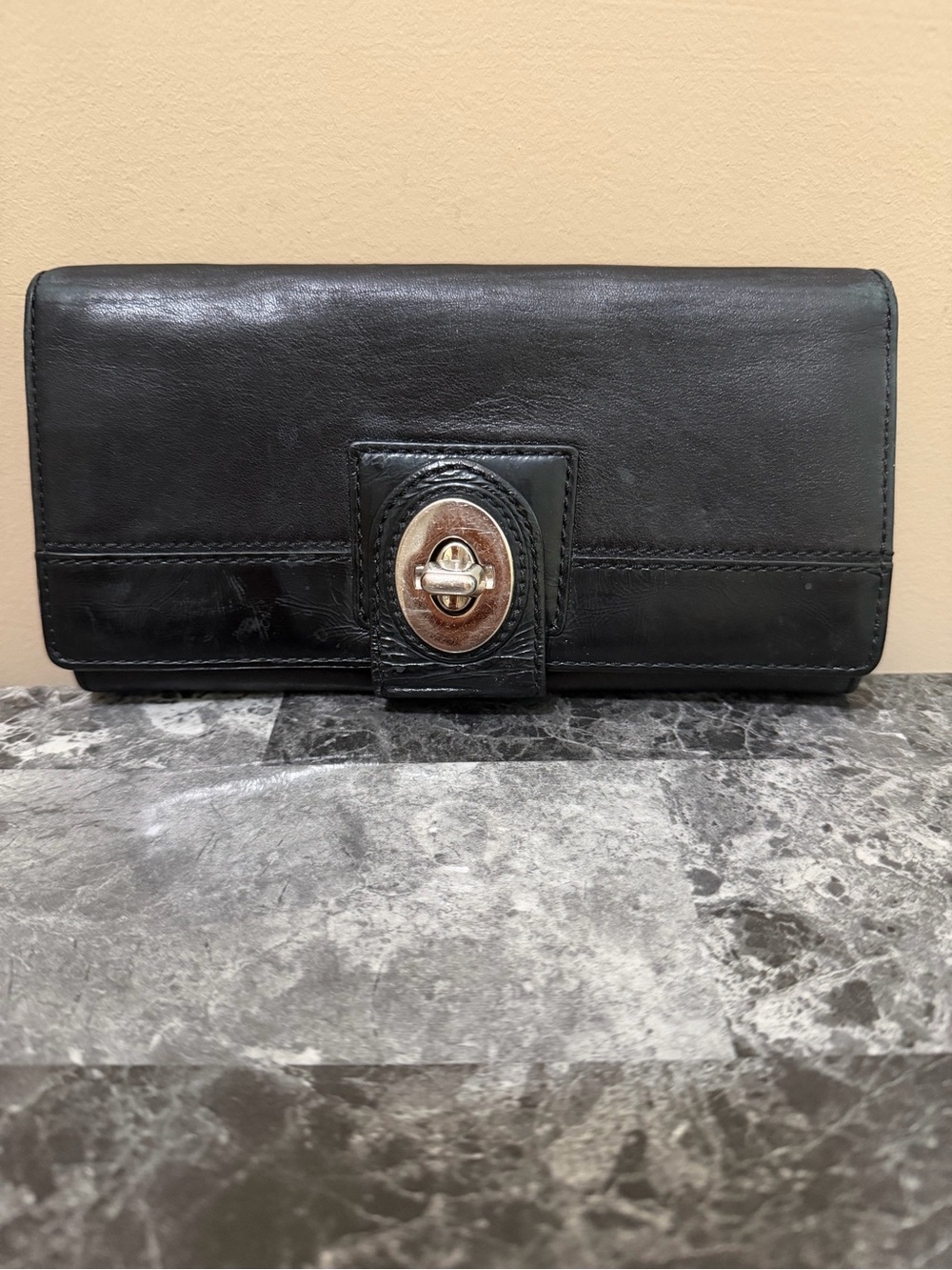 Black Leather Turn-Lock Wallet
